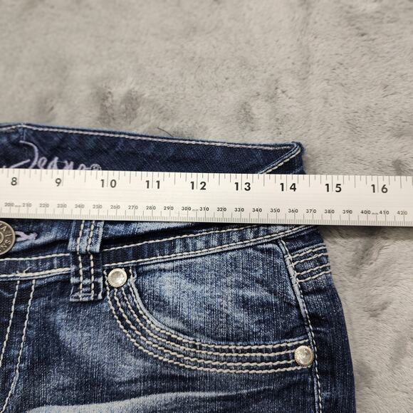 Ariya Jeans Shorts Womens 5 Juniors Blue Low Rise Bermuda Cuffed Stretch Denim - Picture 8 of 12